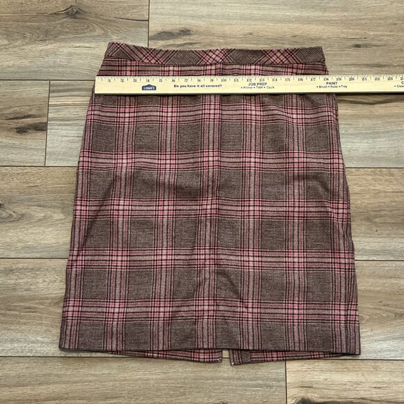 Talbots Pencil Skirt SZ 12 Wool Blend Tartan Plaid Brown Pink Lined Back Zip - Picture 4 of 7